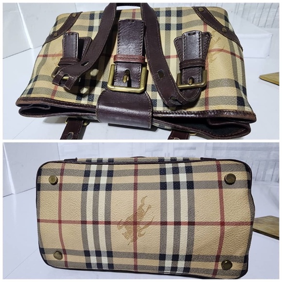 Authentic Burberry Vintage Haymarket Check PVC and Leather Buckle Shoulder Bag - Picture 6 of 16